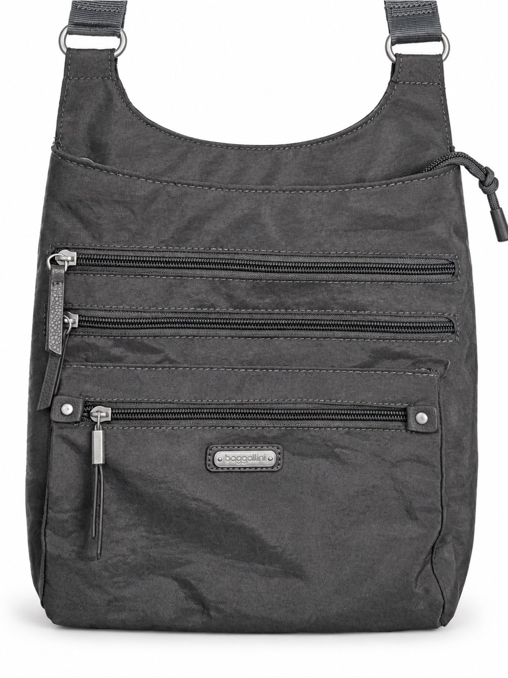 Baggallini Charcoal Gray Nylon Crossbody Bag Multi Pocket Travel Organizer